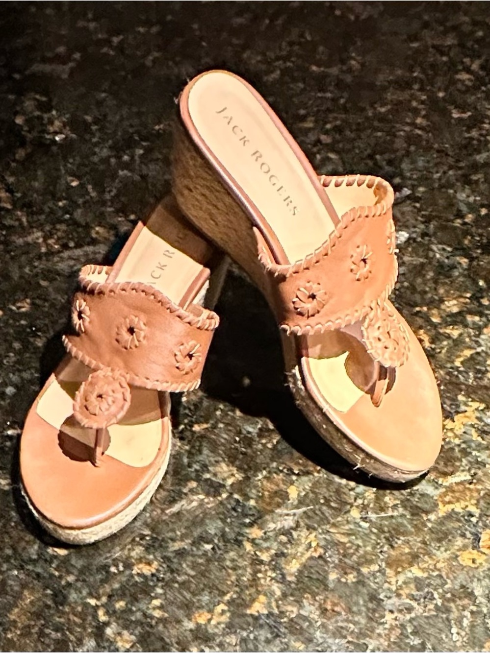 Jack Rogers Jacks Wedge Sandals, Saddle Leather; EUC, Sz. 9M
